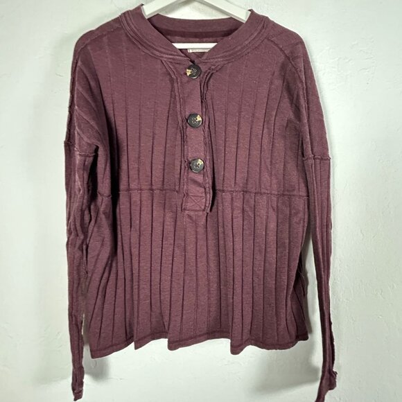 Free People We The Free Womens In The Mix Henley Top Medium Purple Ribbed Knit - Picture 1 of 7